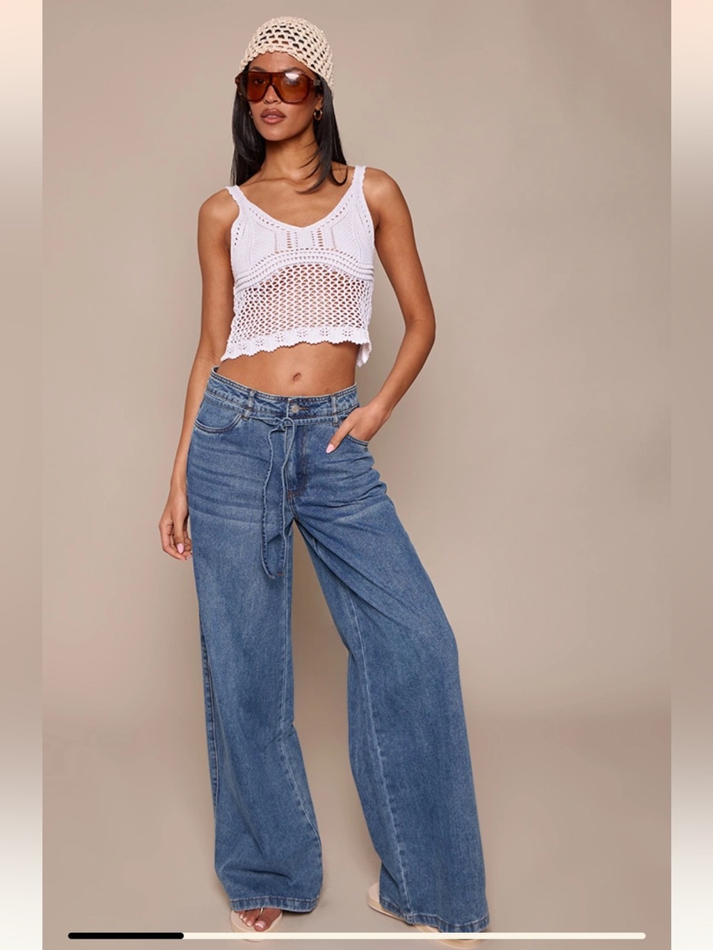 PrettyLittleThing TALL Wide Leg Tie-Waist Jeans